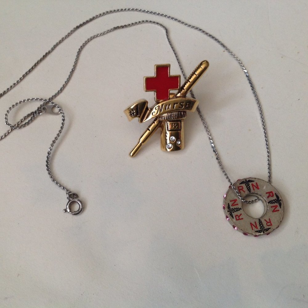 **Sale** Vintage Avon #1 Nurse Tac Pin & RN Caduceus Necklace